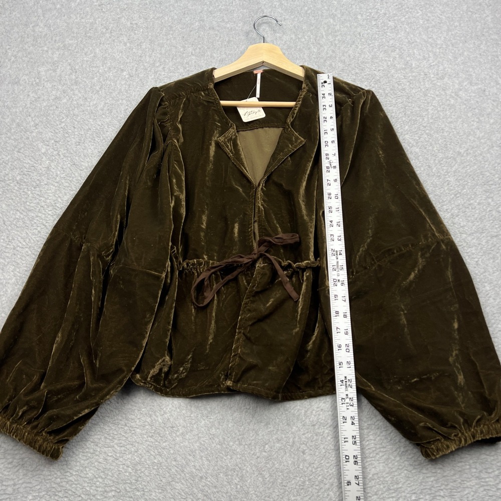 NEW Free People Brunch Babe Velvet Blouse Women Large Brown Bear Tie Front Boho - Picture 5 of 12